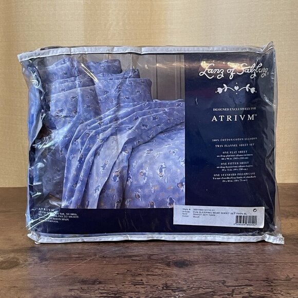 Lanz of Salzburg Twin Flannel Sheet Set Pillowcase Blue Sleeping Bear Clouds - Picture 4 of 8